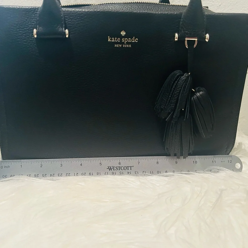 kate spade Black Leather Satchel with Tassel Charm
